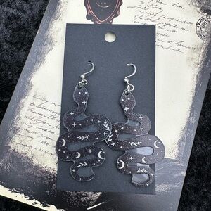 Black Celestial Snake Earrings with Moon and Star Design Scorpio